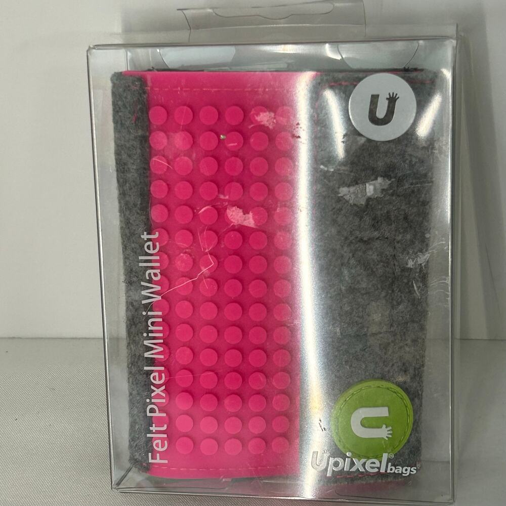 Upixel Felt Pixel Mini Wallet Fuchsia Gray Silicone Buildable Coin Purse NIP